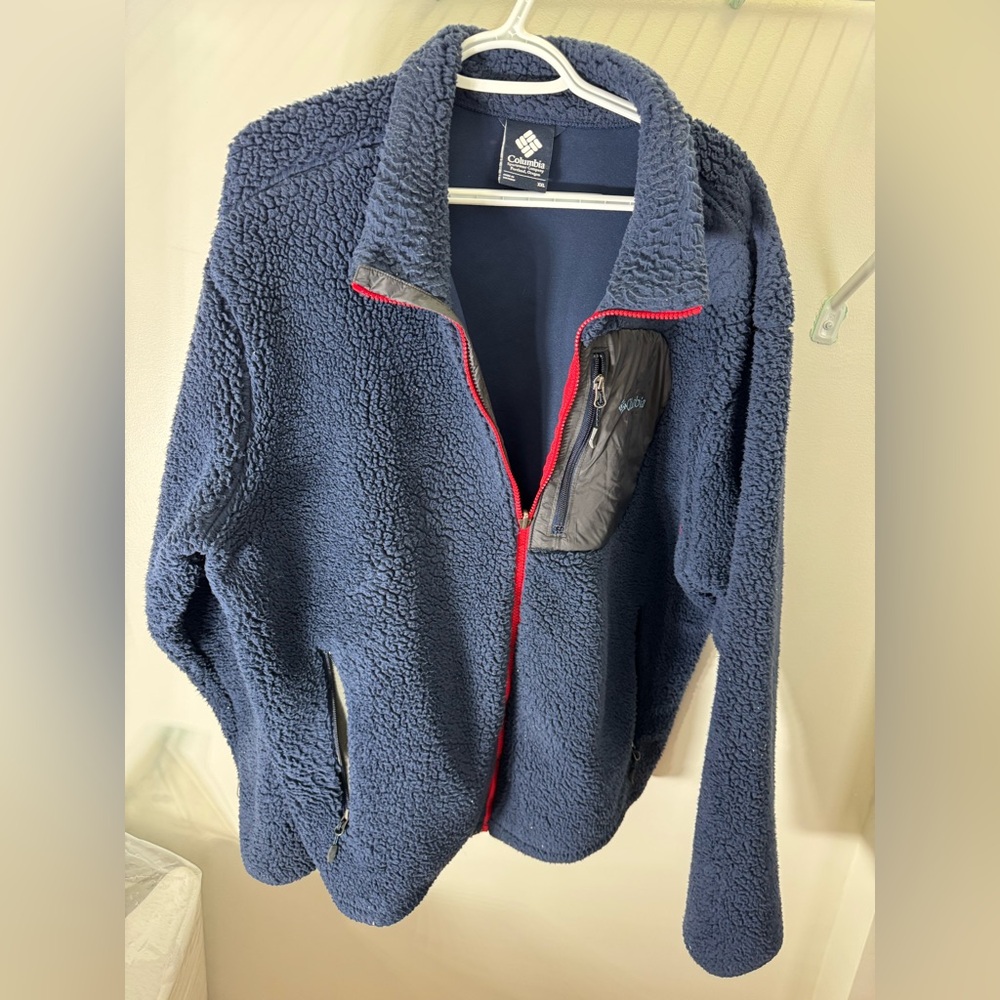 Columbia Blue Fleece Jacket with Red Zipper